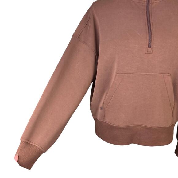 CRZ YOGA M/L SoftAura Brown Half Zip Funnel Neck Pocket Pullover Sweatshirt Top - Picture 9 of 12